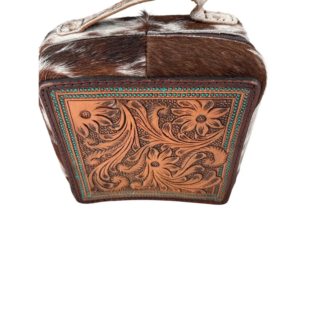 American Darling Jewelry Case Womens Brown Cowhide Hand Carved Leather Floral